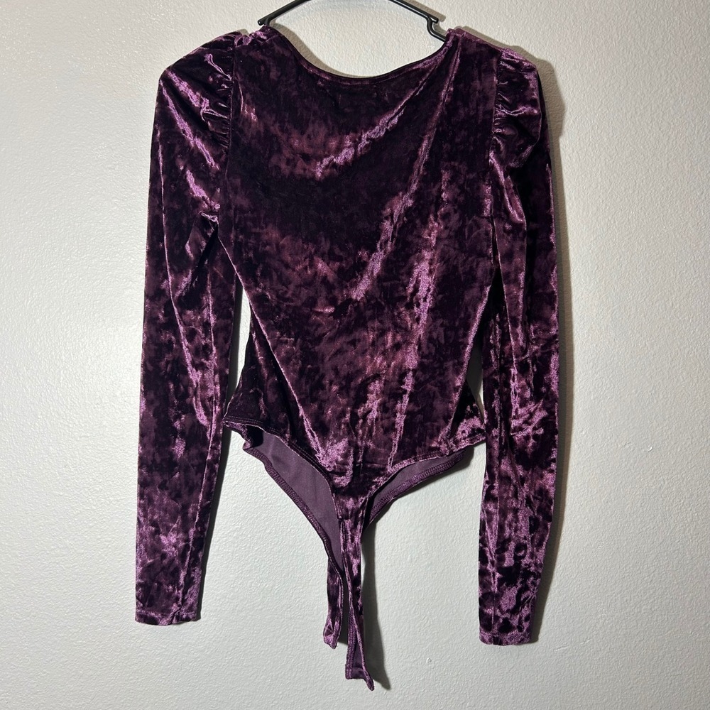 And Now This Velvet Bodysuit Blackberry Purple Tart Long Sleeve Top Size XS NWT - Picture 3 of 6